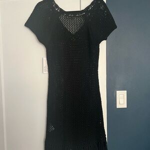 Ella Moss Black Crocheted Fringe dress- Size Small